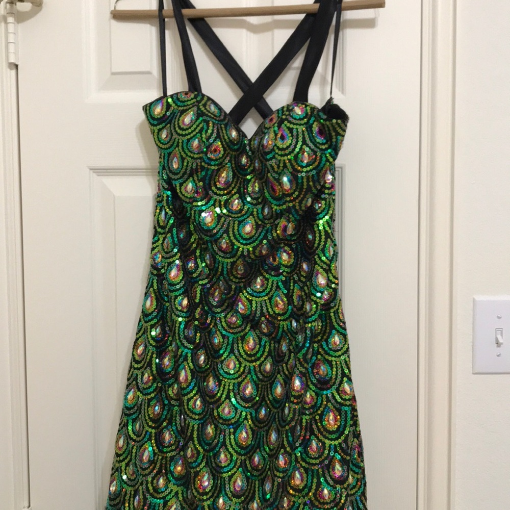 Anny Lee peacock prom dress
